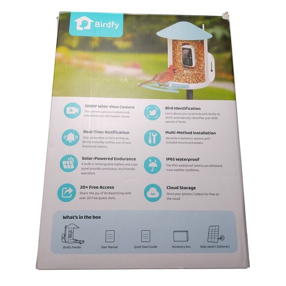 Birdfy AI Smart Feeder Camera 1080P Bird Watching w/ Solar Panel Missin Antenna - Picture 3 of 16
